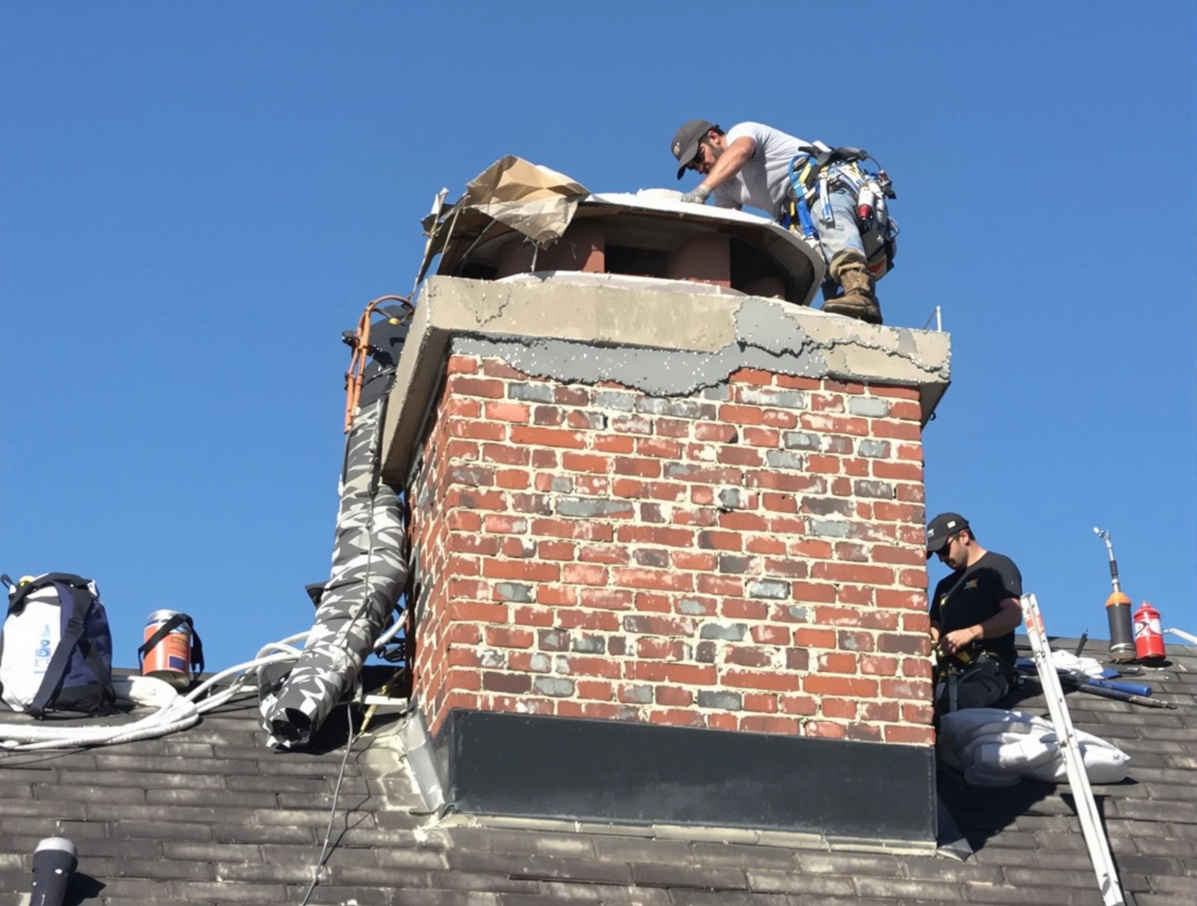 South Plainfield Chimney Sweep installing a custom chimney crown in South Plainfield, NJ