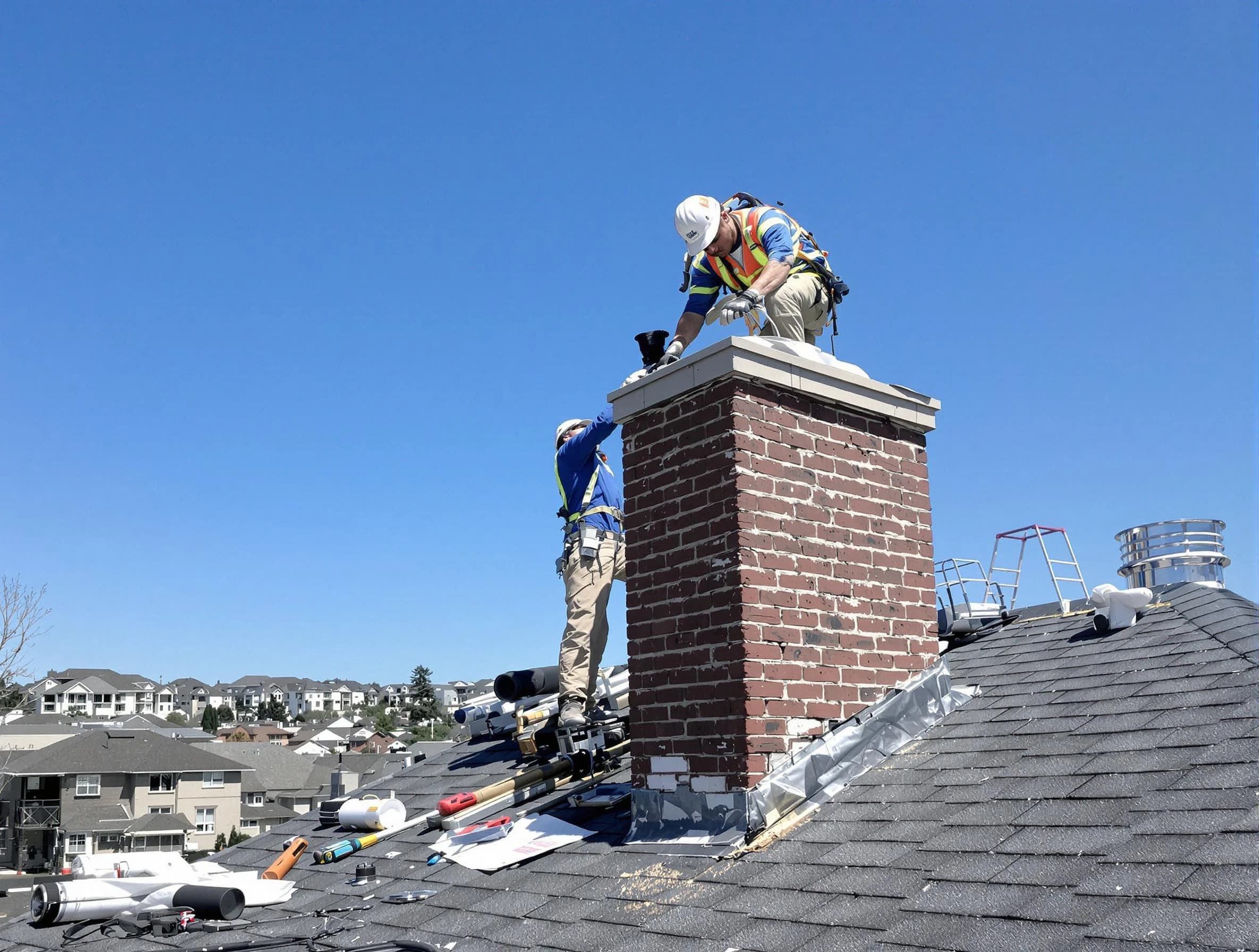 South Plainfield Chimney Sweep repairing a chimney crown in South Plainfield, NJ