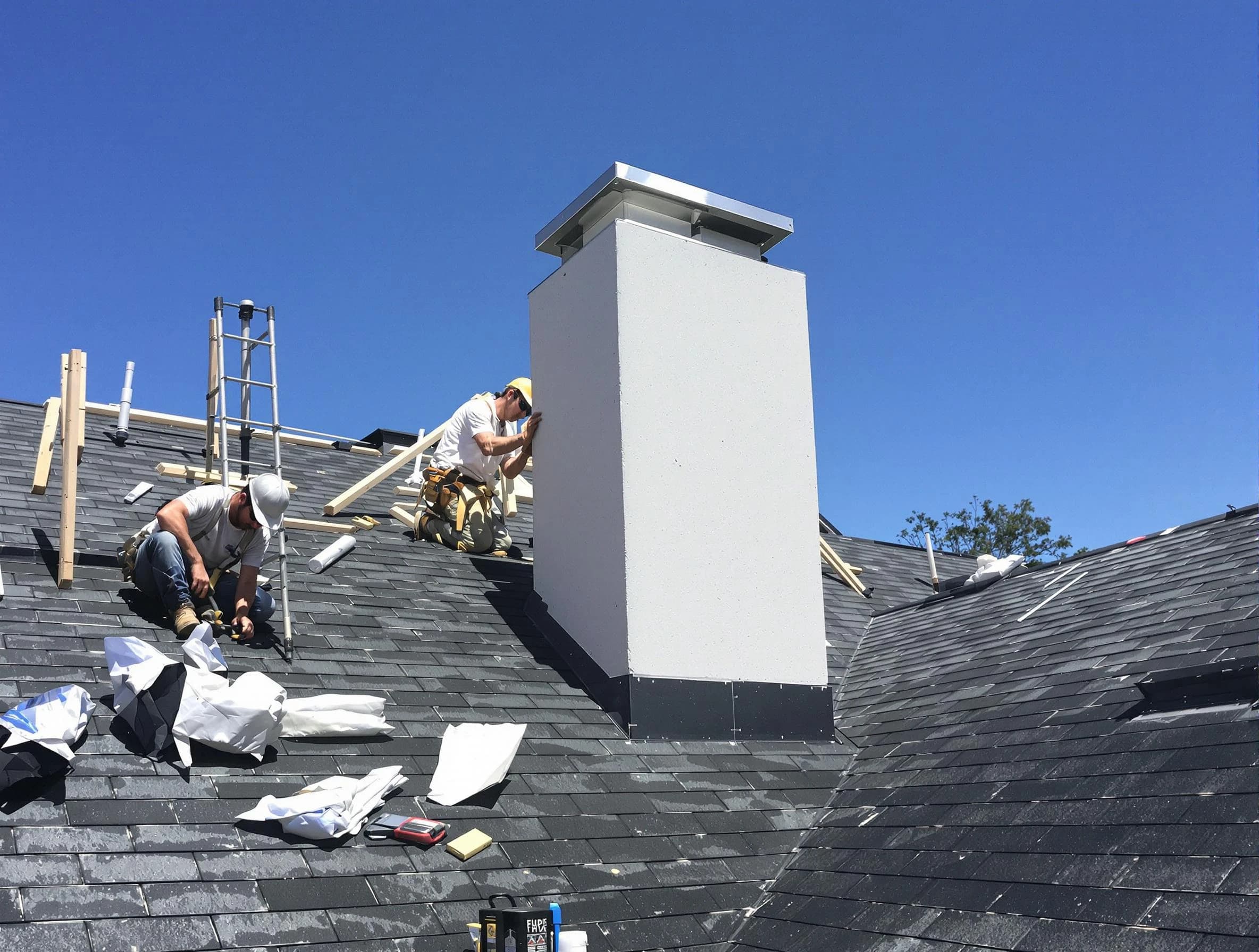 South Plainfield Chimney Sweep crew installing a new chimney in South Plainfield, NJ