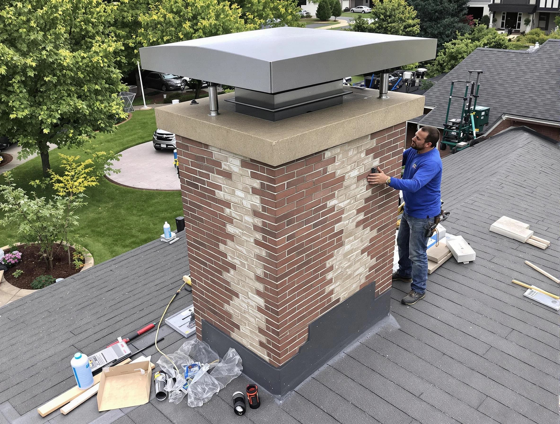 South Plainfield Chimney Sweep team working on a custom chimney remodel in South Plainfield, NJ