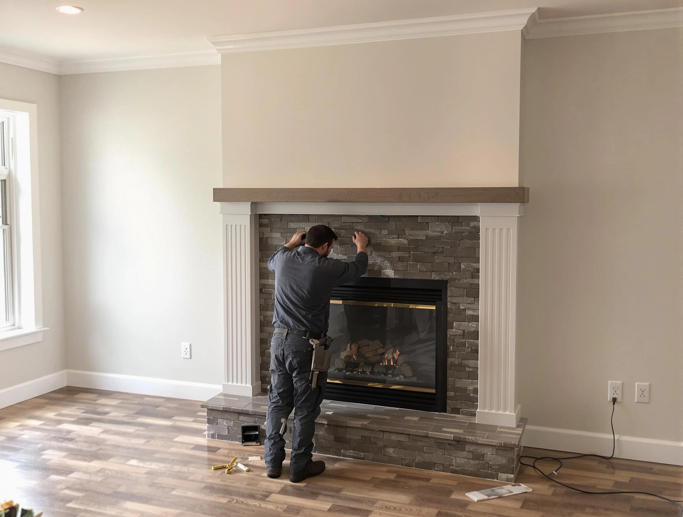 South Plainfield Chimney Sweep finishing a custom fireplace install in South Plainfield, NJ